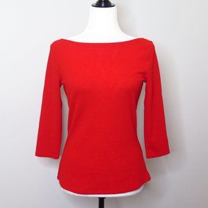 Suzy Shier Stretchy Red Top Boat Neck